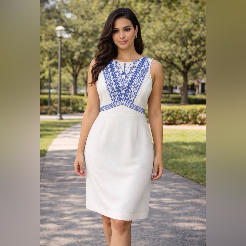 Anthropologie Cremieux White Cobalt Blue Summer Spark Dress 14 NWT $139